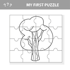 Puzzle Tree Design - Puzzle Tree Illustration for kids. My first puzzle in cartoon style - coloring page