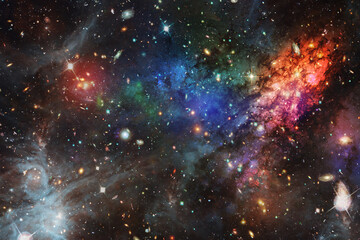 Planets and galaxies in a free space. The elements of this image furnished by NASA.