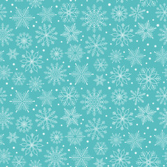 Winter seamless pattern for background, snowflakes vector illustration. Christmas design of happy holidays. Perfect for banner border package wallpaper.