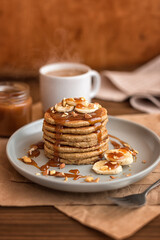 oat pancakes with banana and salted caramel