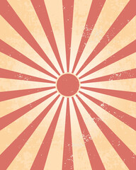 Vintage sun retro banner background.Red grunge sunburst. Vector illustration.
