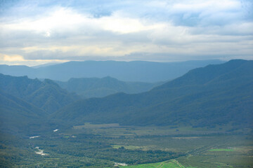 Fototapeta premium Mountains Republic of Adygea in cloudy weather in fog