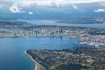 Seattle, Washington - Aerial View looking towards downtown
