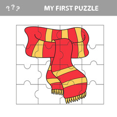 Cartoon Scarf. Educational children game - my first puzzle, printable worksheet, vector illustration