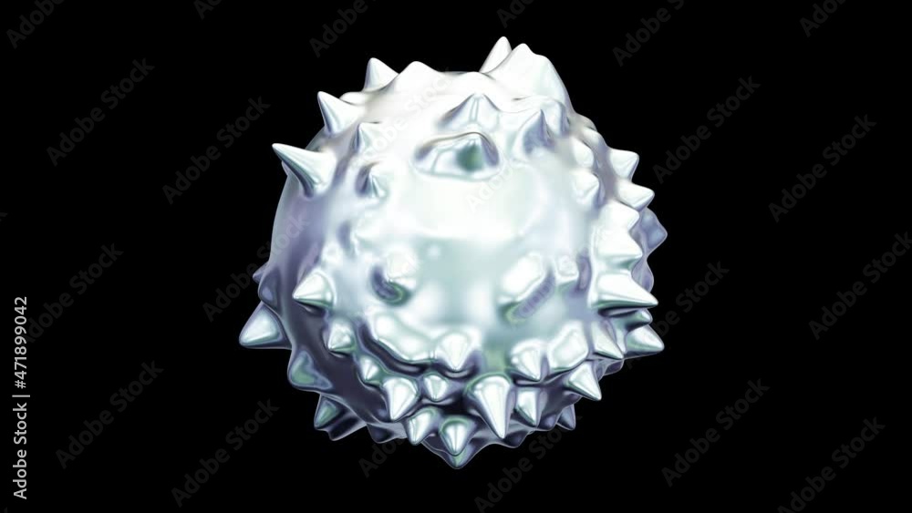 Poster realistic looping 3d animation of the abstract morphing liquid metal spiky form rendered in uhd with