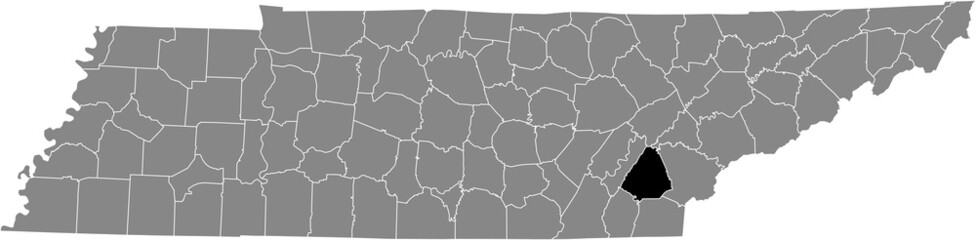 Black highlighted location map of the McMinn County inside gray administrative map of the Federal State of Tennessee, USA