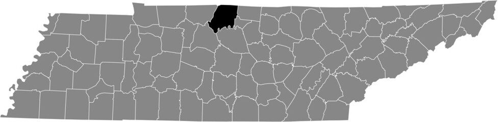 Black highlighted location map of the Sumner County inside gray administrative map of the Federal State of Tennessee, USA