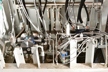 Pressure supply system of the oil station, pipes and connecting wires of the fuel pump to control...