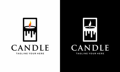 Fire candle logo design vector template on a black and white background.