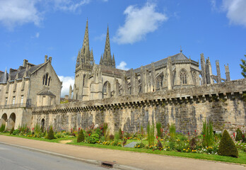 Fototapeta na wymiar Quimper, Finistere, France, view to the cathedral Saint Corentin and the Breton Country Museum