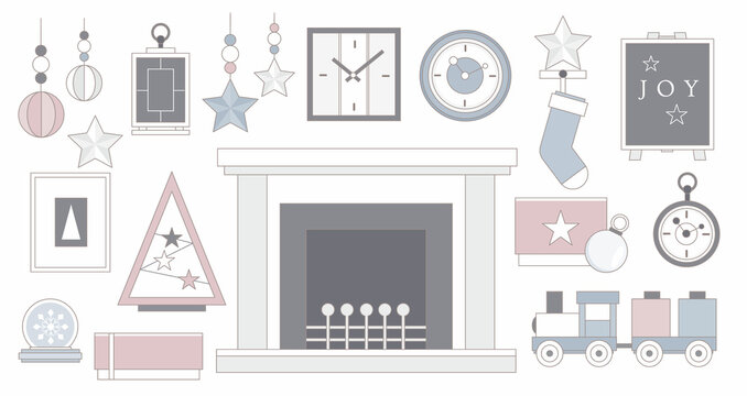 Scandinavian Christmas Home Decoration. Fireplace Mantel Design