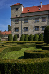 Bucovice, Czech Republic - September 10, 2021 - the renaissance castle garden in sunny summer afternoon