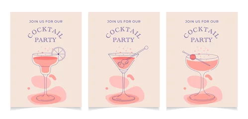 Foto op Plexiglas Collection of three cocktail glasses icon invitation illustration, flat minimalistic design.Set of Invitations for cocktail party © Alina