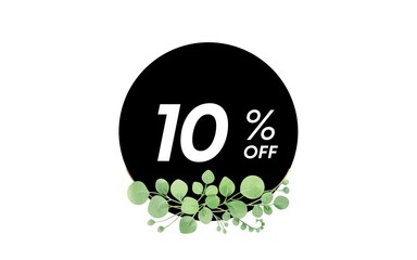 10% Percent limited special offer, Banner with ten percent discount on round balloon with black flower