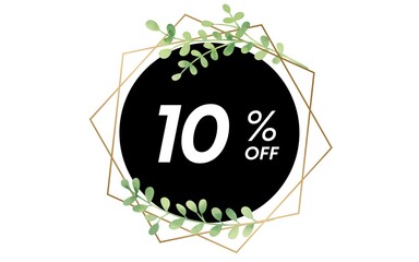 10% Percent limited special offer, Banner with ten percent discount on round balloon with black flower, promotional banner