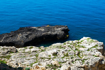 Stones in a sea, water background. Bay in Crimea. Black Sea