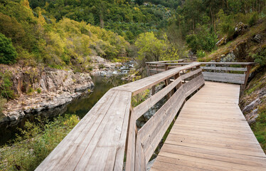 wooden walkways of Paiva river at Arouca Geopark, Municipality of Arouca, Aveiro District, Portugal