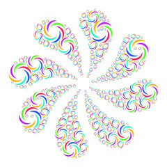 Whirl rotation icon curl bang turbine fireworks shape. Turbine curl created from scattered whirl rotation icons.