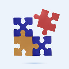 Puzzle, jigsaw, incomplete data concept. Puzzle pieces icon. 3d vector illustration. Teamwork, cooperation, business.