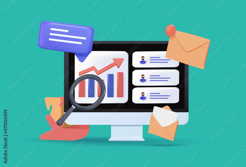 Poster assignments , analyzing data concept. 3d vector illustration. colorful vector illustration of modern