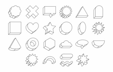 Memphis geometric abstract line form set. Trendy, hipster collection with geometric outline figures. Vector illustration