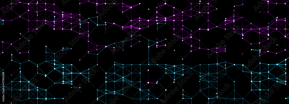 Fototapete Abstract digital background of points and lines. Plexus. Big data. Network or connection. Abstract technology science background. 3d vector illustration.