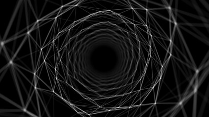 Abstract tunnel. 3D wormhole or vortex. Grid. 3d rendering