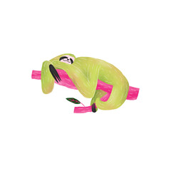 Sloth laying on tree branch, image with texture. Cartoon character drawing