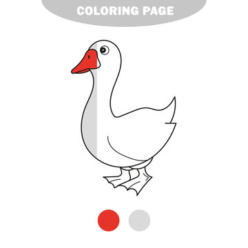 Black and White Cartoon Vector Illustration of Funny Goose Farm Bird Animal for Coloring Book with Samples of Colors