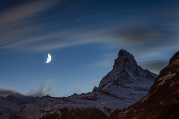 View Matterhorn mountain with moonlight