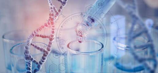 Test tube with dropper in laboratory, closeup
