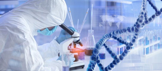 Scientist working with sample in laboratory