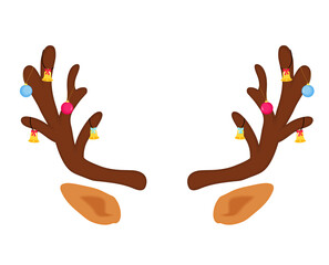 Reindeer antlers with Christmas balls and bells. Funny selfie photo mask