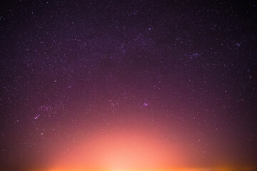 Real Night Sky Stars Background With Natural Colourful Gradient. Sunset, Sunrise Light And Starry Sky