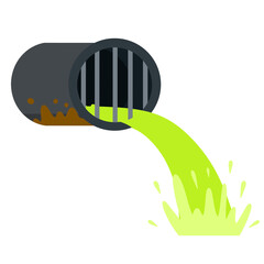 Pipe with water. Drainage system. Water supply and sewerage. Industrial drain. Flat cartoon illustration isolated on white background