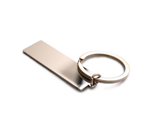 Stylish key chain on white background