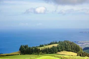 Fotobehang View on mountains, valleys, sea coastline of Sao Miguel island © Kushch Dmitry