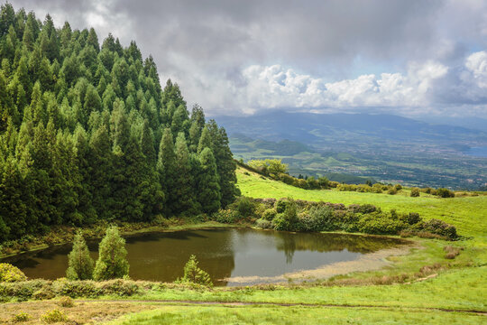 View on mountains, lake of Sao Miguel island