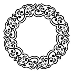 Oriental vector pattern with arabesques and floral elements. Traditional black and white classic round ornament. Vintage pattern with arabesques