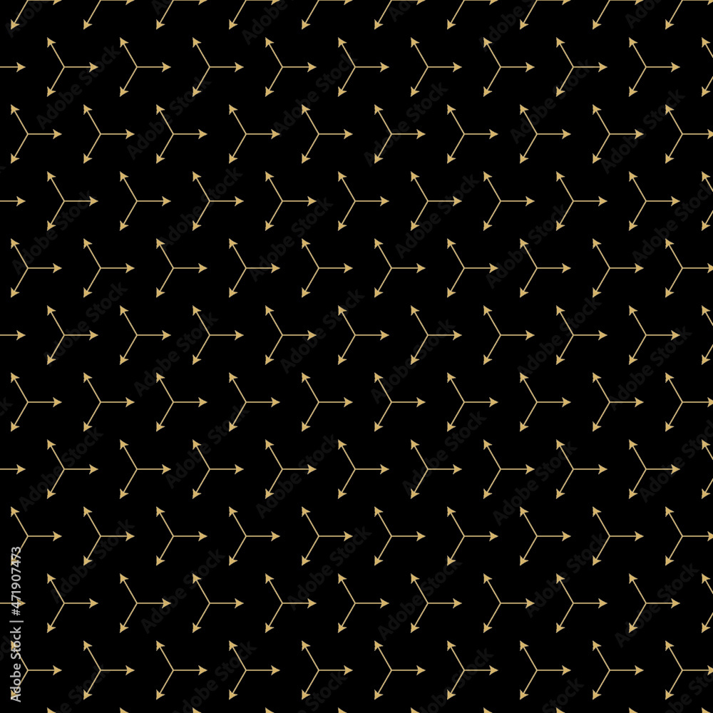 Poster Background pattern seamless geometric abstract gold line arrow luxury color vector. Black background design. Creative Christmas pattern print.