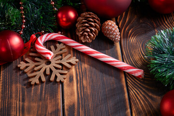 Christmas decoration on the wooden background