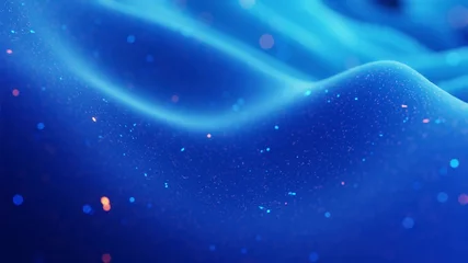 Foto op Plexiglas fantastical festive blue bg. Stylish abstract background, waves on matt surface like landscape made of liquid blue wax with sparkles. Beautiful soft background. 3d render © Green Wind