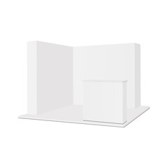 Blank Trade Show Booth Mockup with Demonstration Table, Side View, Isolated on White Background. Vector Illustration