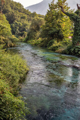 Fototapeta na wymiar The Blue Eye water spring in Albania.