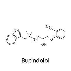 Bucindolol molecular structure, flat skeletal chemical formula. Beta blocker drug used to treat Hypertension. Vector illustration.