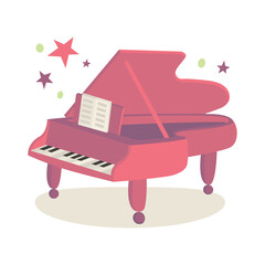 Piano. Grand piano abstract drawing. Musical inspiration concept. Cartoon style, hand drawn vector illustration. Part of set.