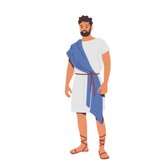 Fototapeta premium Roman Man in Historical Costume, Male Character Wear Traditional Clothes, Ancient Rome Citizen in Blue or White Tunic