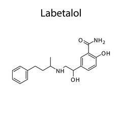 Labetalol molecular structure, flat skeletal chemical formula. Beta blocker drug used to treat Hypertension, Angina. Vector illustration.