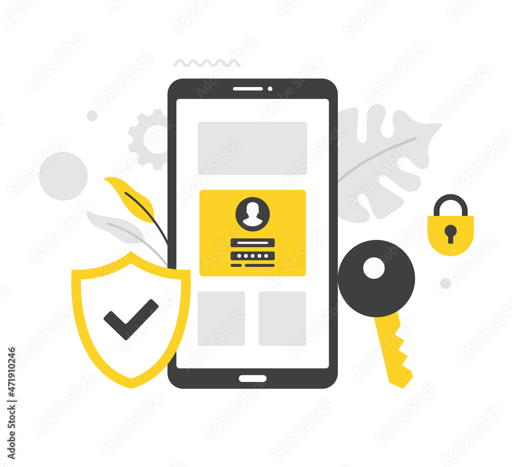 Poster sign in to account with mobile phone. flat vector illustration. log in to account with smartphone. s