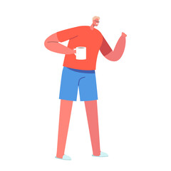 Young Man Enjoying Cup of Tea or Coffee. Male Character Relax with Mug in Hands Drinking Hot Beverage Isolated on White